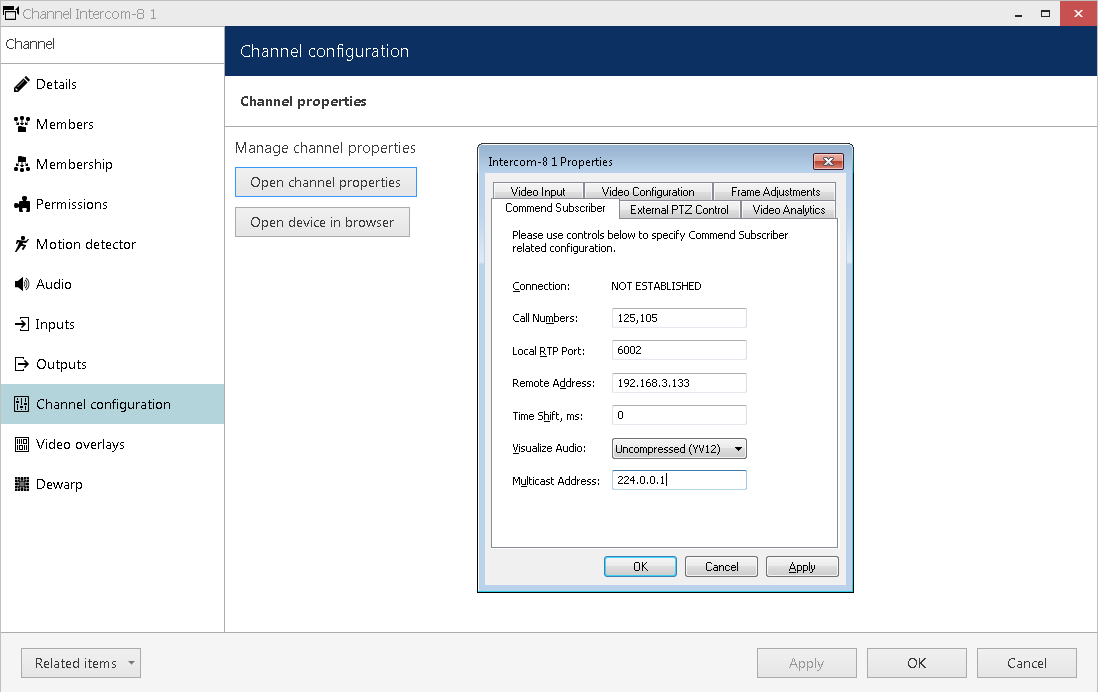 Enter intercom terminal settings