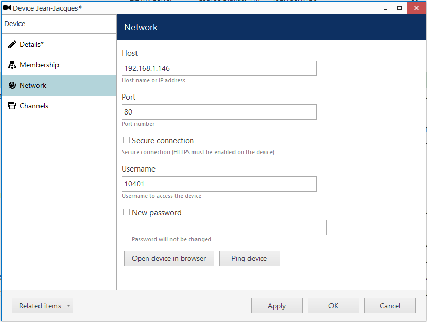 Connection settings for Jacques server