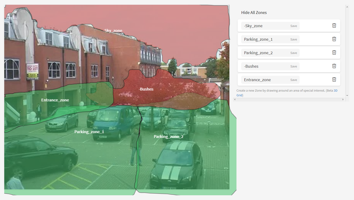 Positive and negative zones in Camio Web editor