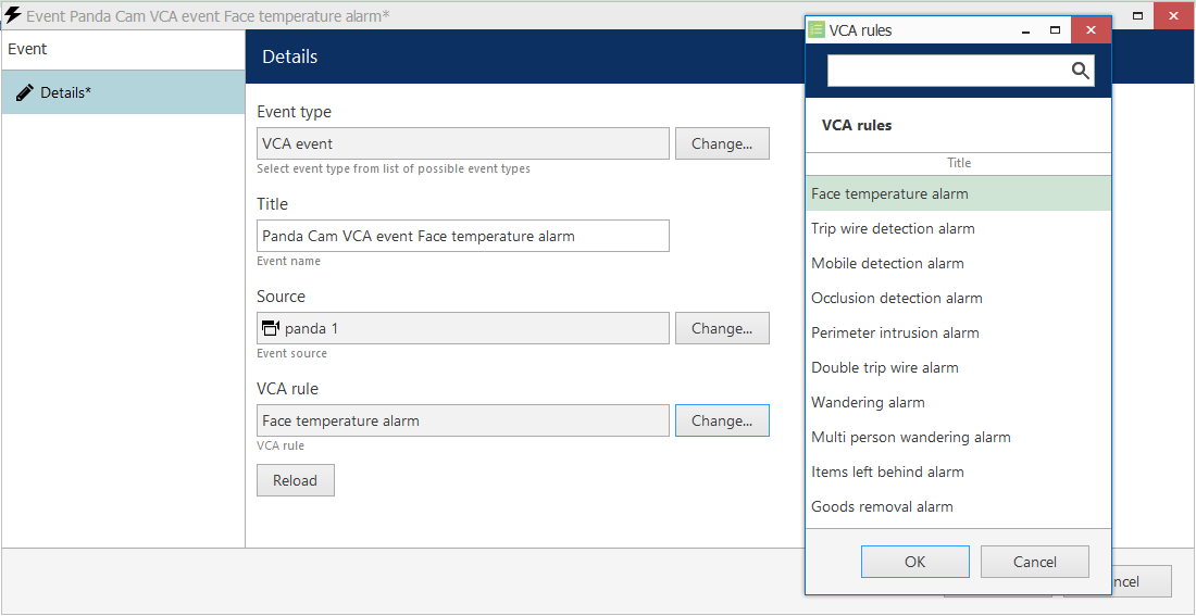 Sunell's Panda Cam and its VCA events in Evo Console